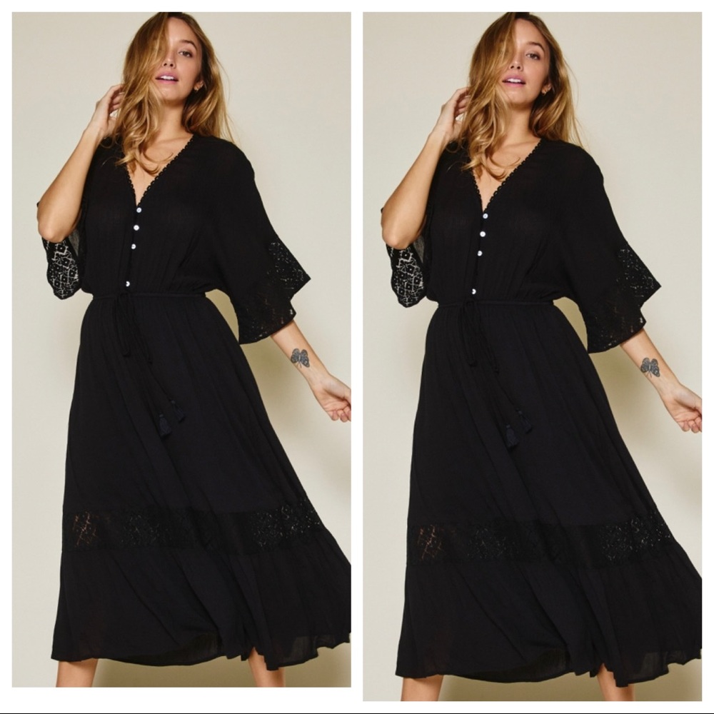 03 Most Fabulous Boho Hippie Chic Lace Trim Drop Sleeve Button Front Jumpsuit - Picture 5 of 5